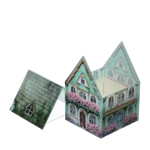 29937 HERVIT CONT. CANDELA VETRO COTTAGE VERDE 9X9X13CM